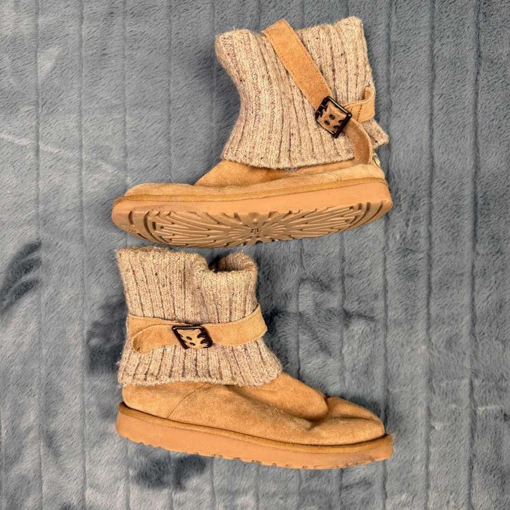 UGG Australia Lattice Cardy Chestnut Suede Knit Buckle Boots 1006811 Womens 6